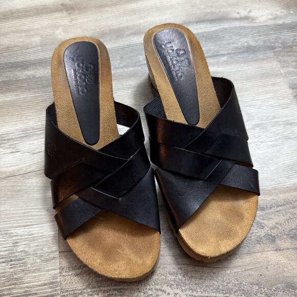 Yokono Black Leather Cross Strap Wedge Sandals Women’s Size 8 Spain - Picture 1 of 6